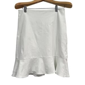 White Ruffle Hem Skirt Womens L Brigitte Brianna Made in USA Stretch Coquette